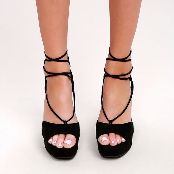 Lulu’s “I SLAY” Elegant Black Strappy Women's Heels - Picture 2 of 10